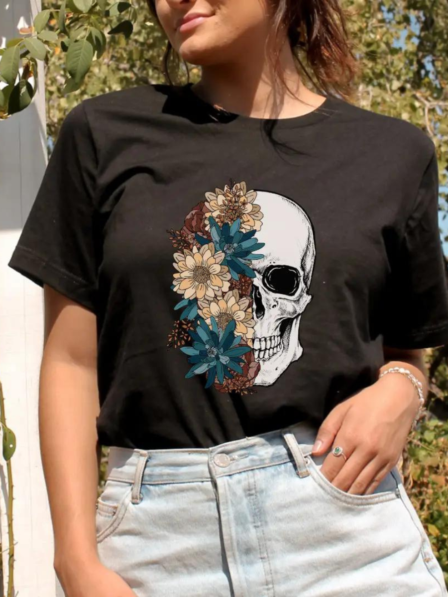 skull flower shirt