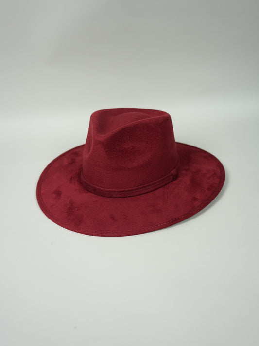 Vegan Suede Rancher Hat - Burgundy Red