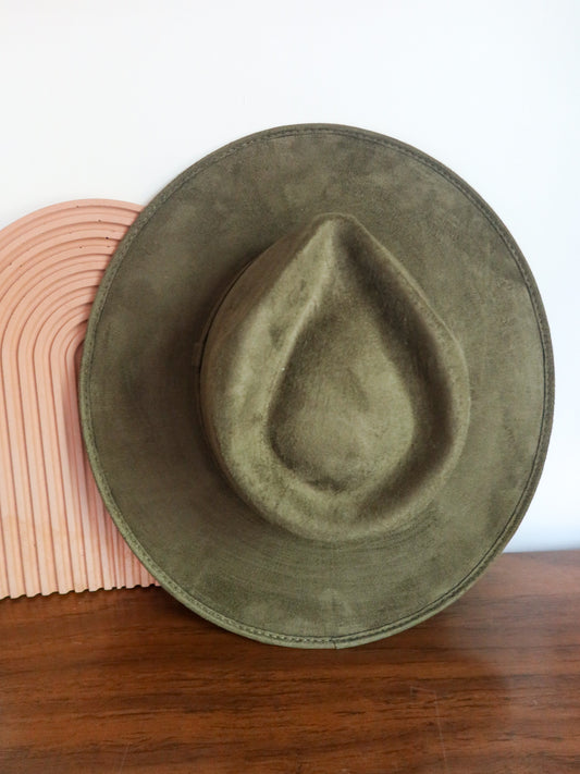 Vegan Suede Rancher Hat - Olive Green