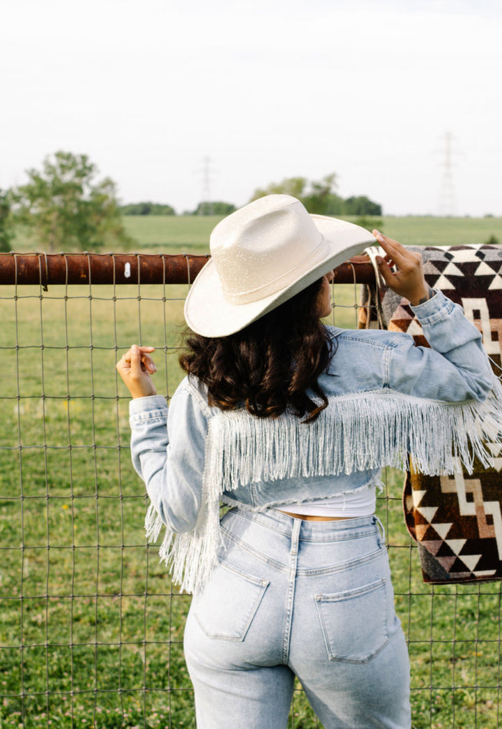Western Cowboy Glitter Hat - Silver Textured