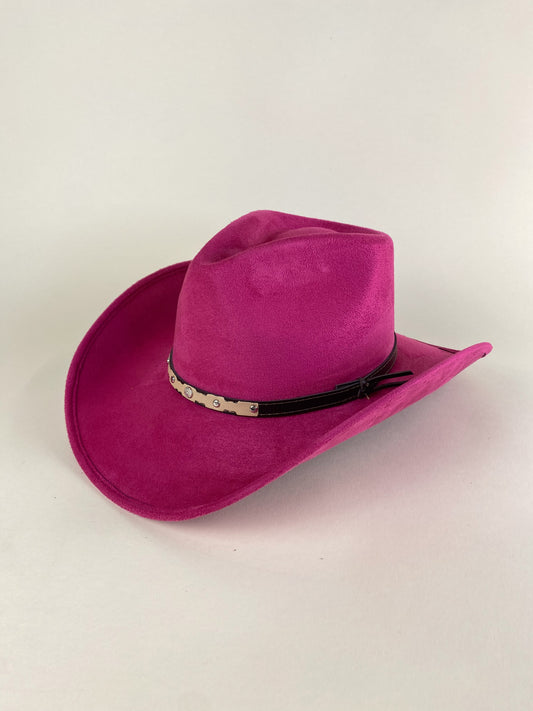Santa Fe Vegan Suede Cowboy Rancher Hat- Magenta