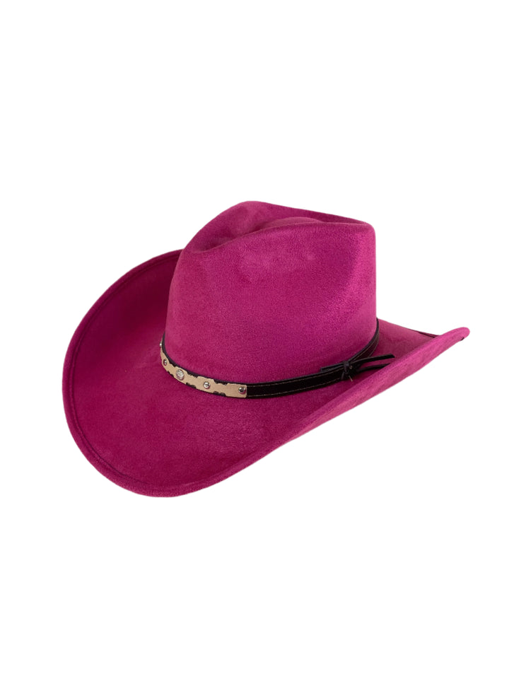Santa Fe Vegan Suede Cowboy Rancher Hat- Magenta
