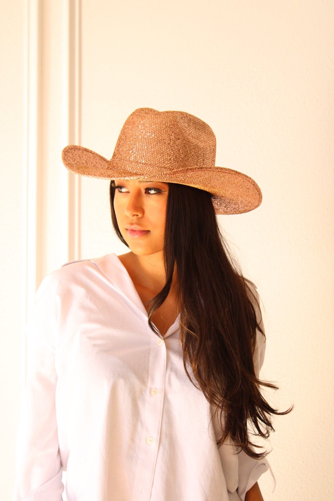 Western Cowboy Glitter Hat- Rose Gold