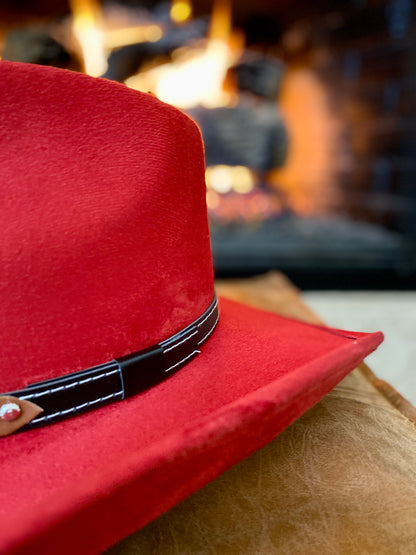 Santa Fe Vegan Suede Cowboy Rancher Hat- Lipstick Red