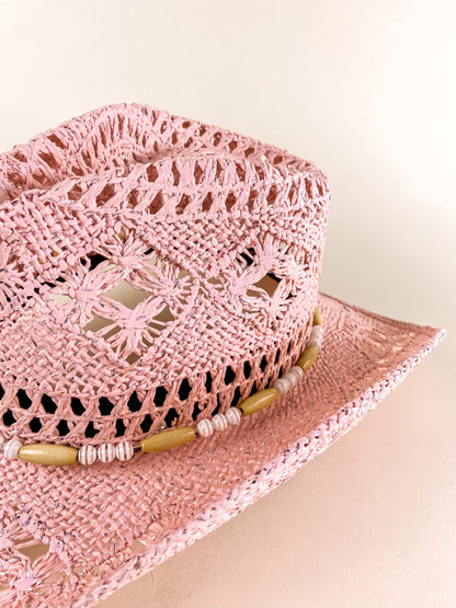 Bayside Rancher Raffia Hat - Blush Pink