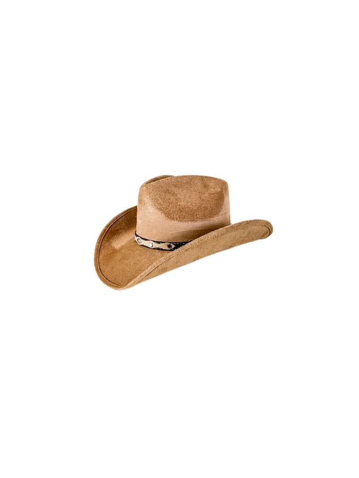 Santa Fe Vegan Suede Cowboy Rancher Hat- Cappuccino