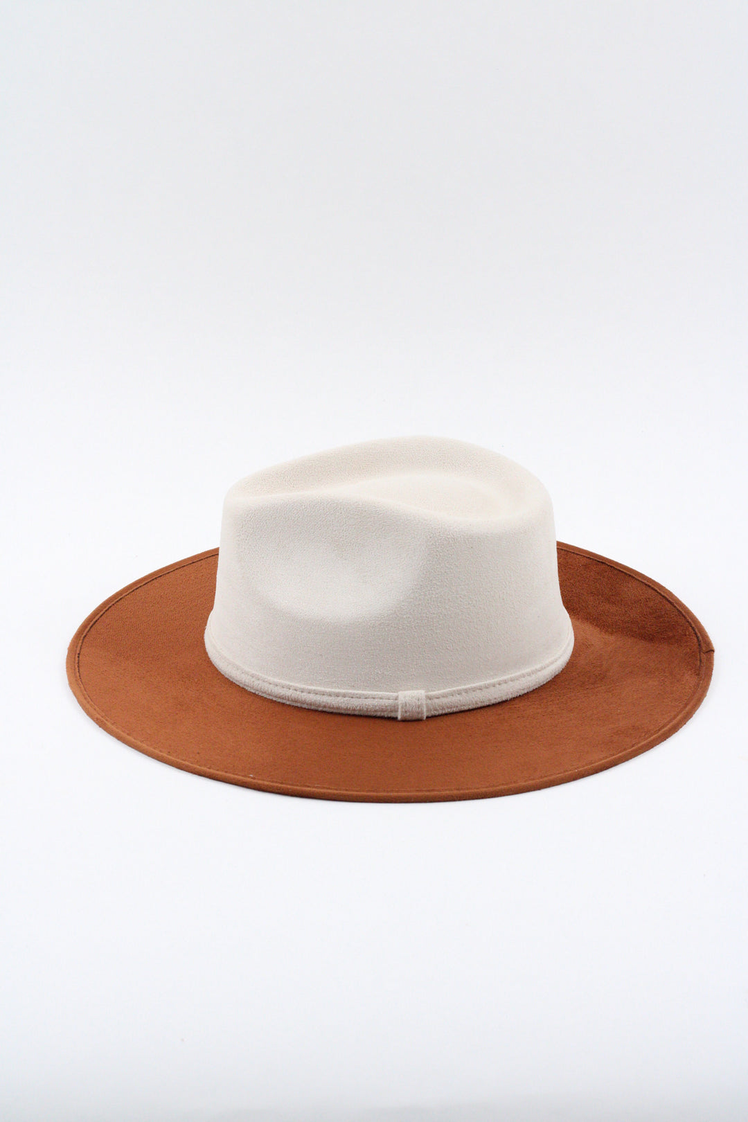 Vegan Suede Rancher Hat - Two Tone - Caramel + Ivory