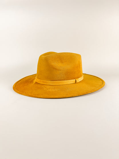 Vegan Suede Rancher Hat - Mustard