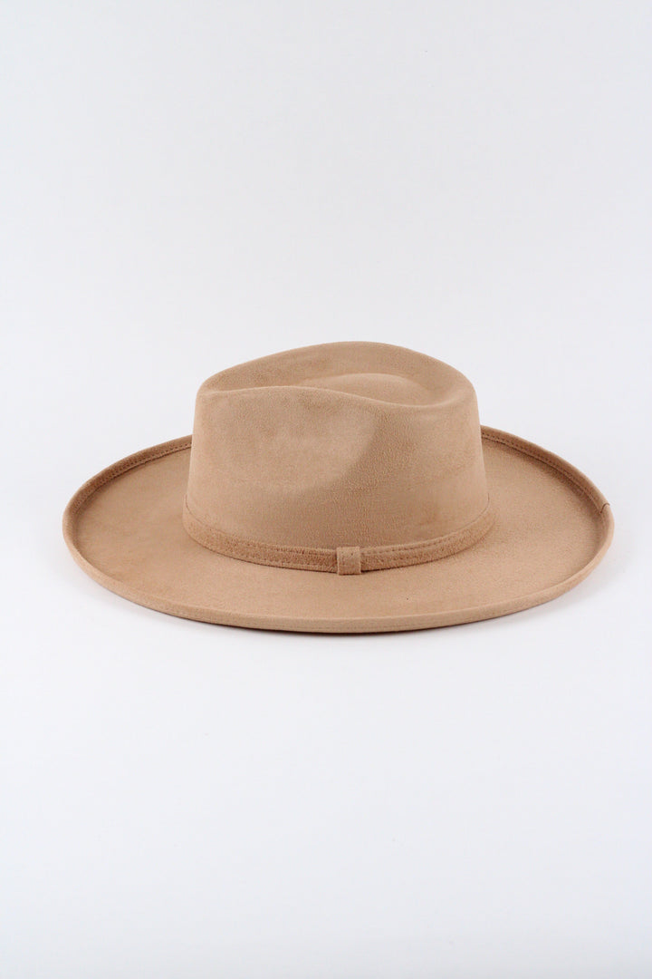 Vegan Suede Rancher Hat - Pencil Brim - Cappuccino
