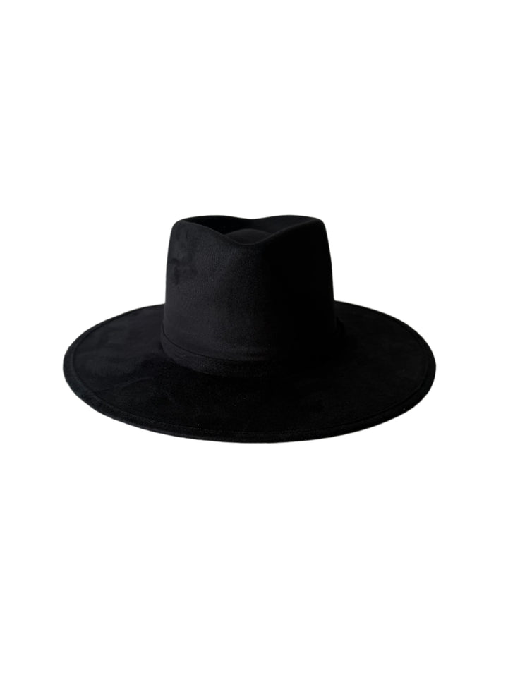 Vegan Suede Diamond Hat - Flat Brim - Black