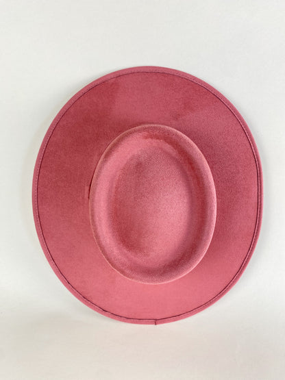 Vegan Suede Boater Hat- Coral