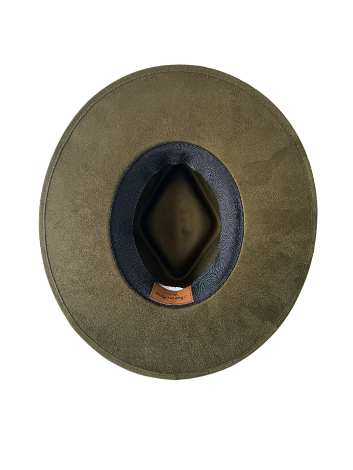 Vegan Suede Diamond Hat - Flat Brim - Olive