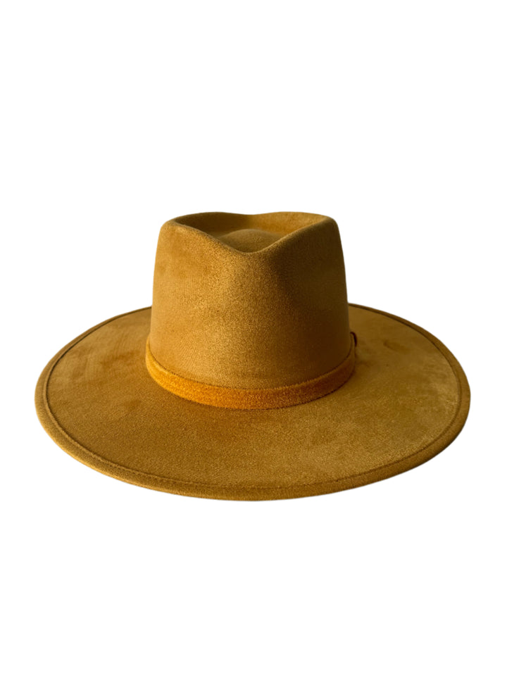 Vegan Suede Diamond Hat - Flat Brim - Mustard