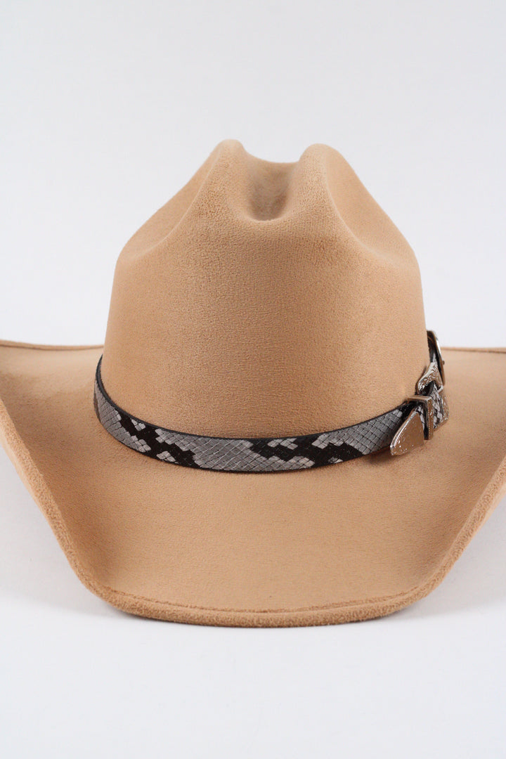 Double Buckle Leather Hat Band Snake Print
