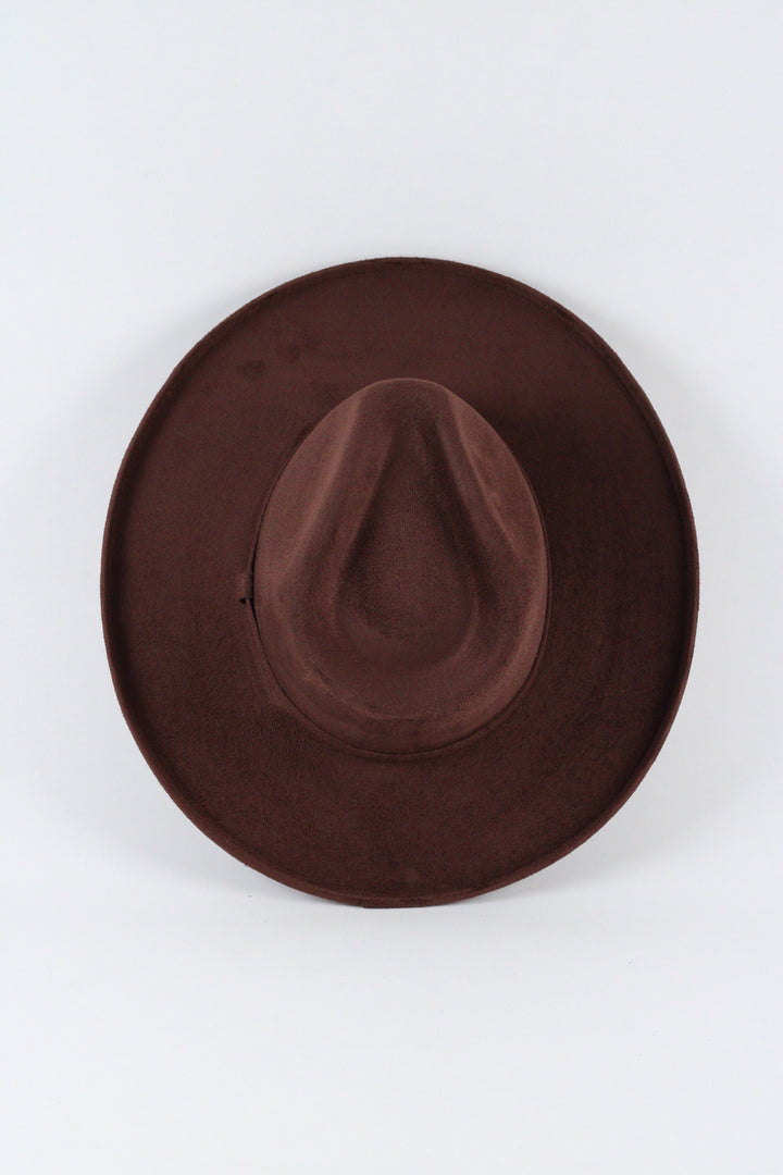 Vegan Suede Rancher Hat - Pencil Brim - Chocolate