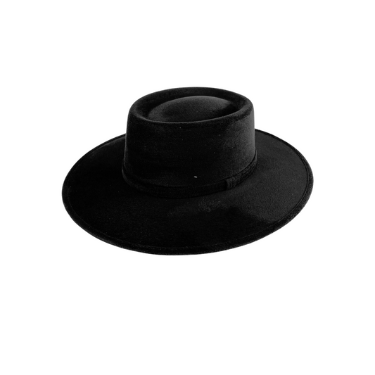 Vegan Suede Boater Hat- Black