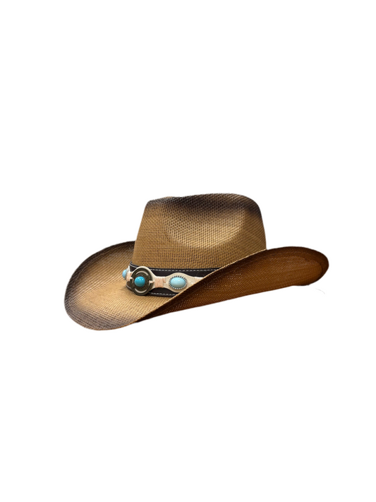 Tracy Beaded Cowboy Straw Hat - Brown