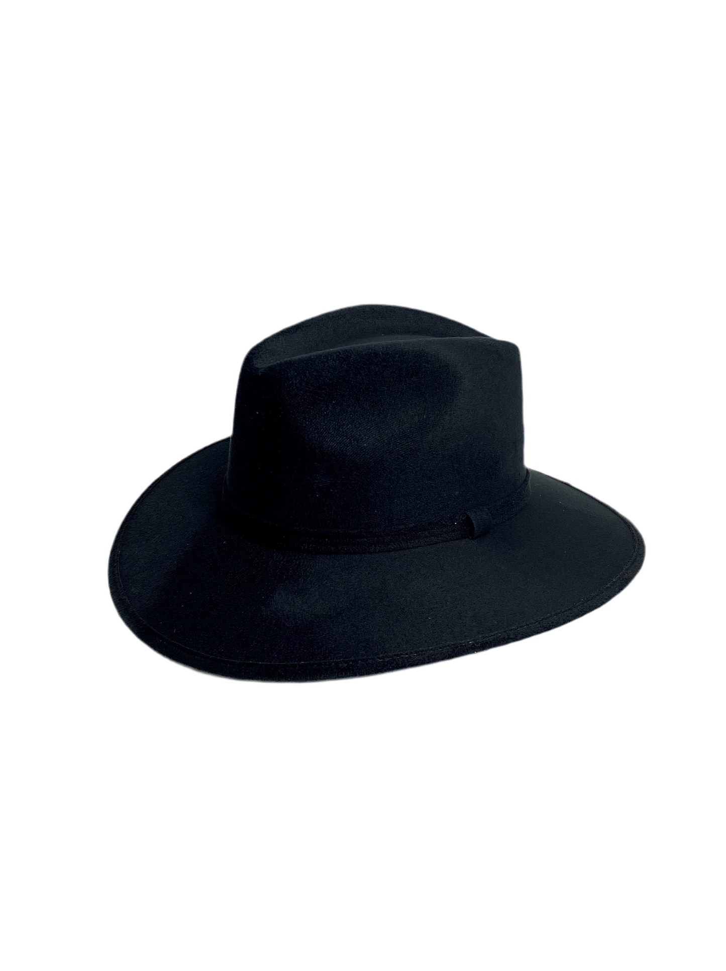 Vegan Suede Western Cowboy Fedora Hat- Black