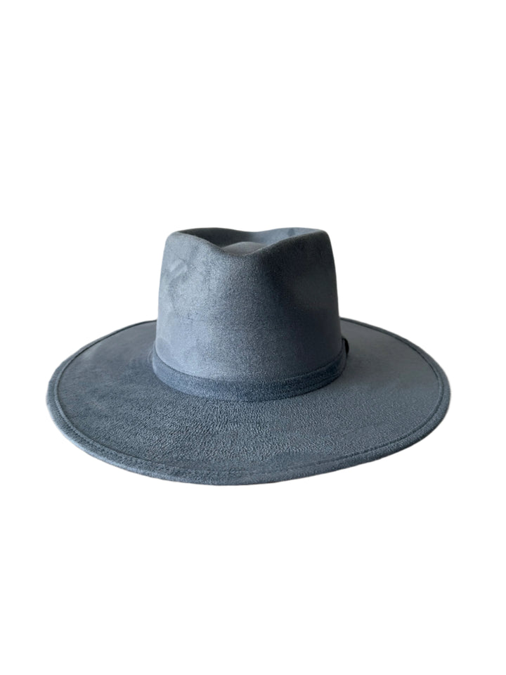 Vegan Suede Diamond Hat - Flat Brim - Steel Blue