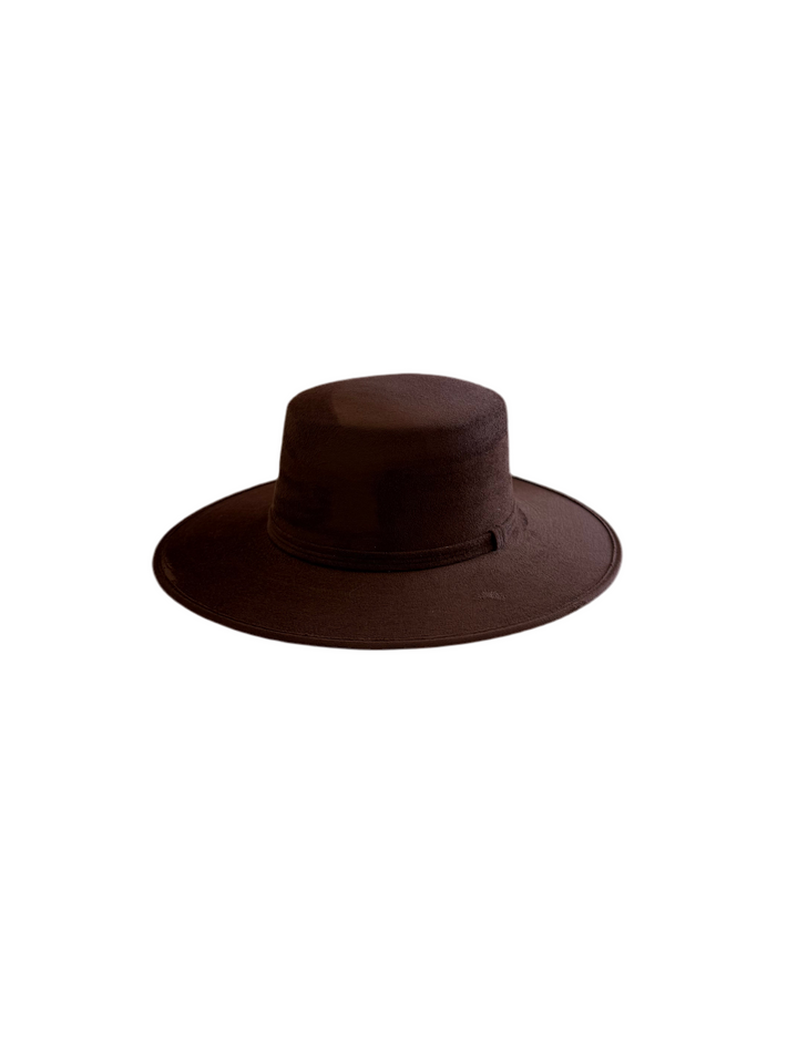 Vegan Suede Flat Top Hat-  Chocolate