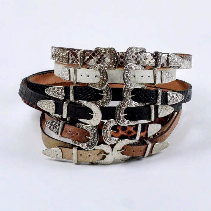 Double Buckle Leather Hat Band