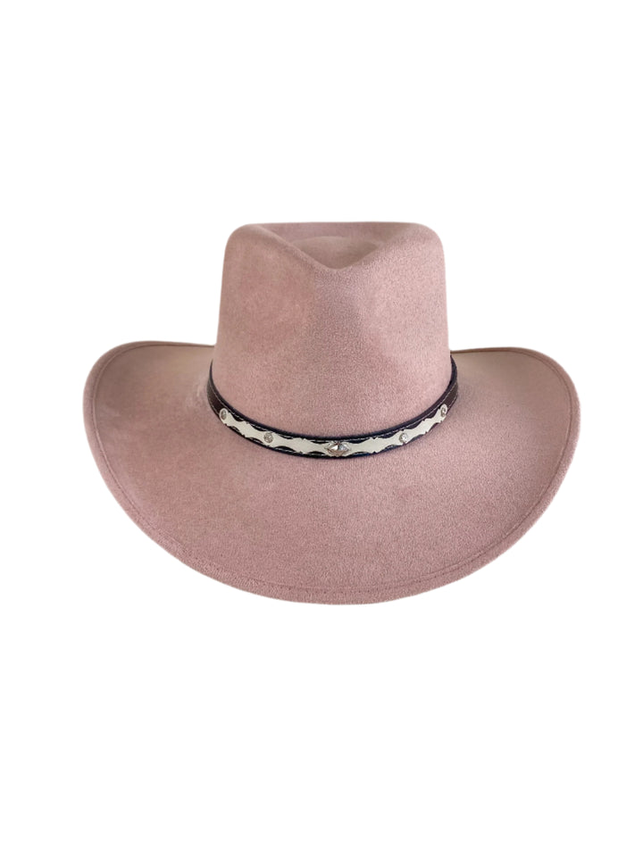 Santa Fe Vegan Suede Cowboy Rancher Hat- Pale Dusty Rose
