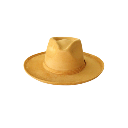 Vegan Suede Rancher Hat - Pencil Brim - Mustard