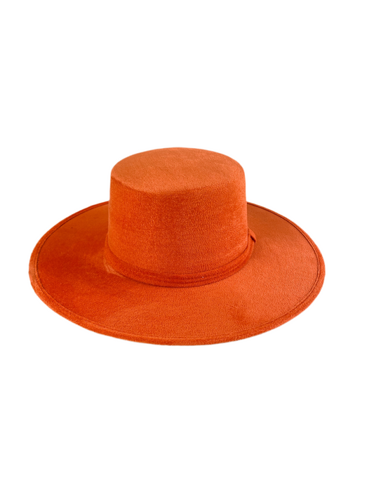 Vegan Suede Flat Top Hat- Sunset