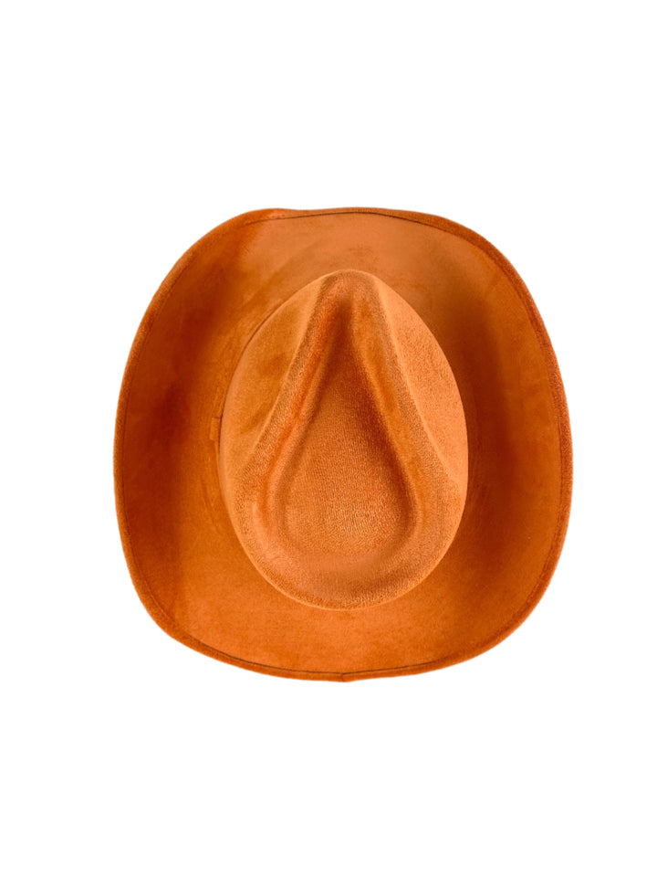 Santa Fe Vegan Suede Cowboy Rancher Hat- Orange W/O Band