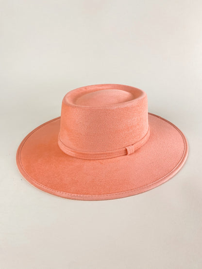 Vegan Suede Boater Hat- Peach