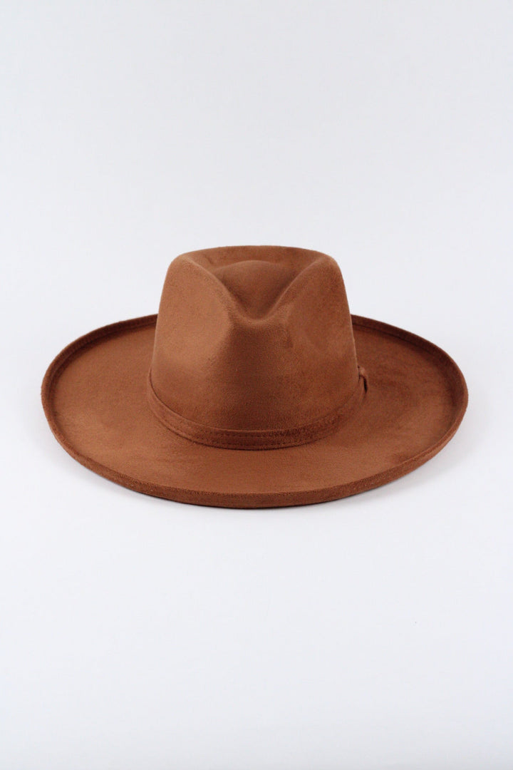 Vegan Suede Rancher Hat - Pencil Brim - Caramel