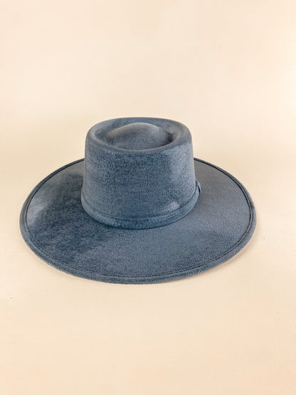 Vegan Suede Boater Hat- Peacock