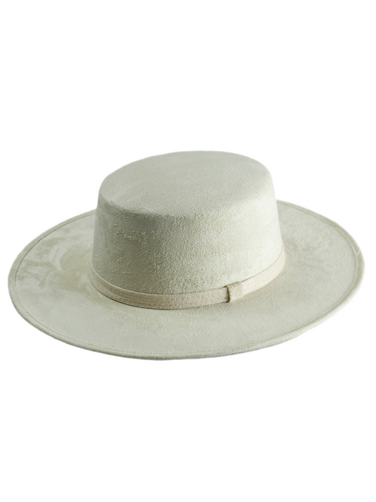 Vegan Suede Flat Top Hat- Ivory