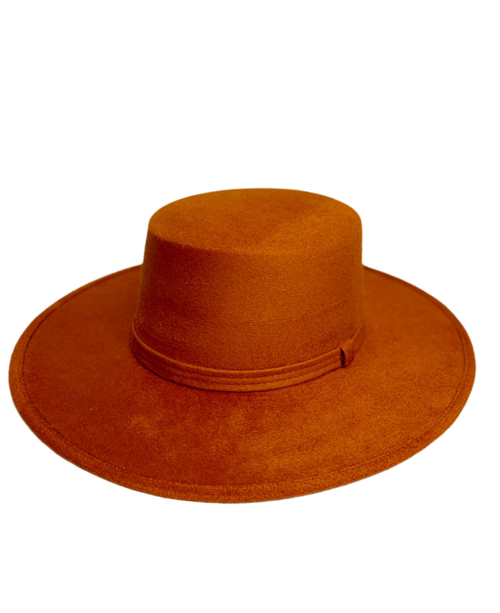Vegan Suede Flat Top Hat- Orange
