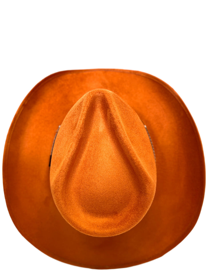 Santa Fe Vegan Suede Cowboy Rancher Hat- Orange