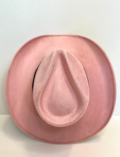 Santa Fe Vegan Suede Cowboy Rancher Hat- Blush Pink