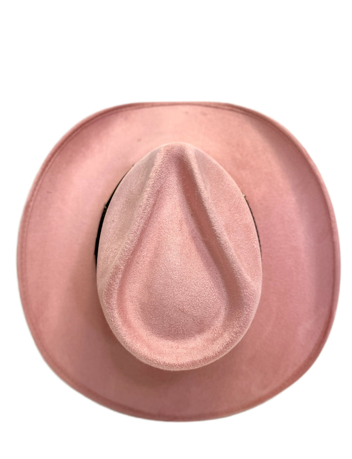 Santa Fe Vegan Suede Cowboy Rancher Hat- Blush Pink