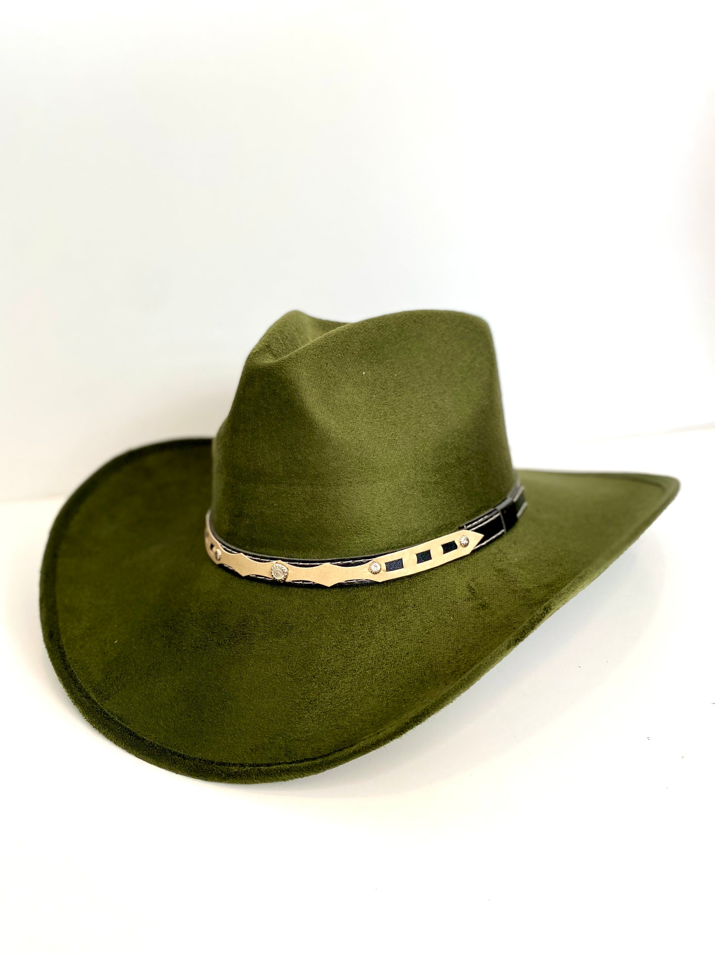 Santa Fe Vegan Suede Cowboy Rancher Hat- Olive Green