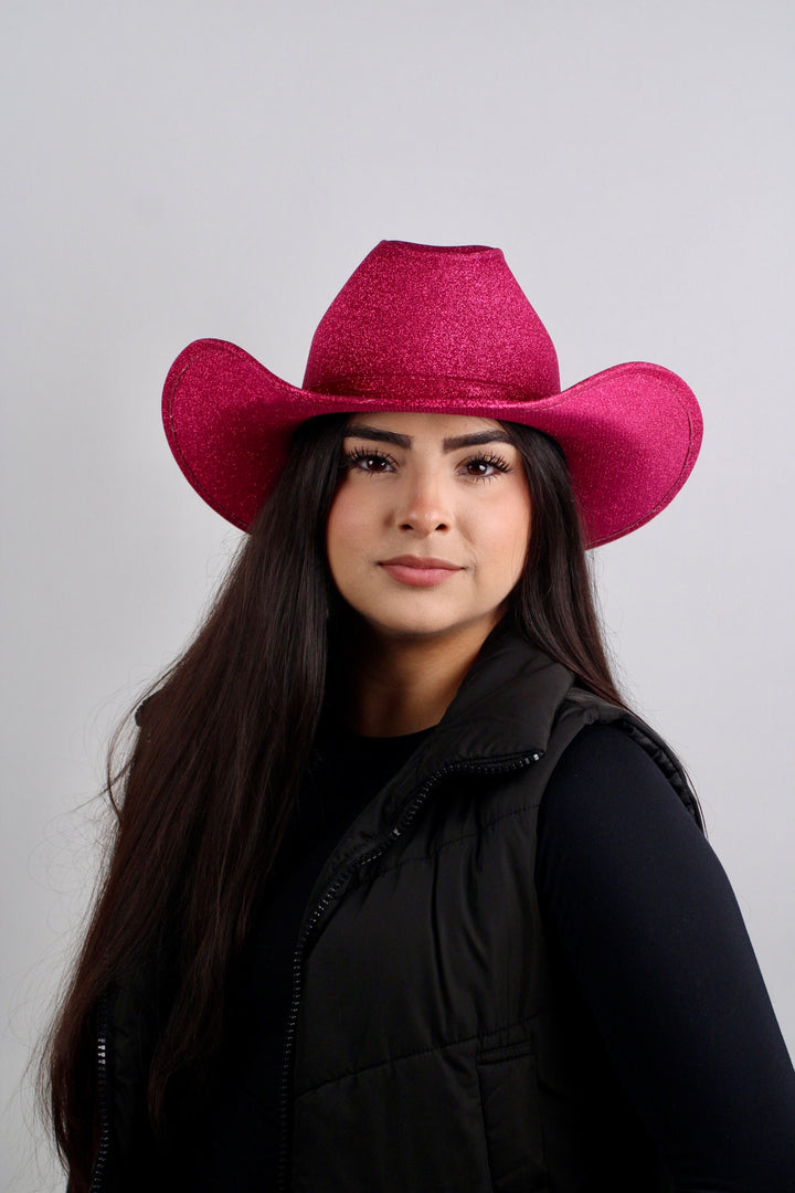 Western Cowboy Glitter Hat- Hot Pink