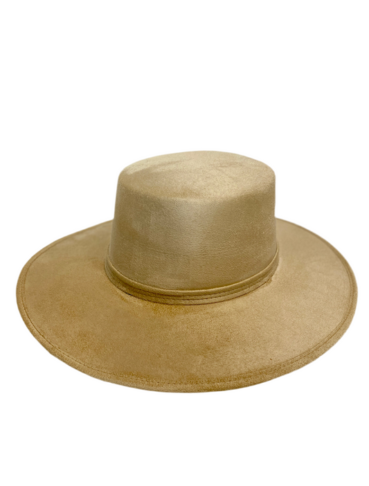 Vegan Suede Flat Top Hat- Nude