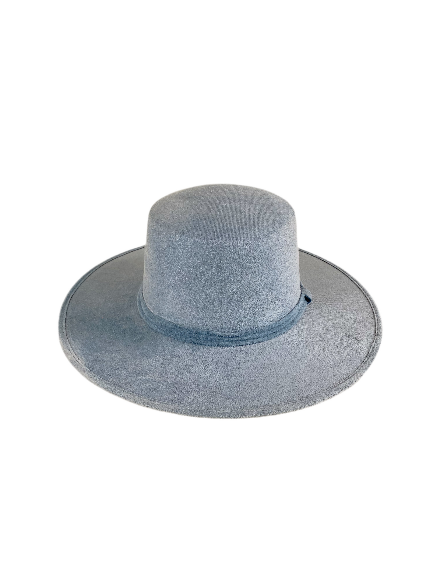 Vegan Suede Flat Top Hat- Steel Blue