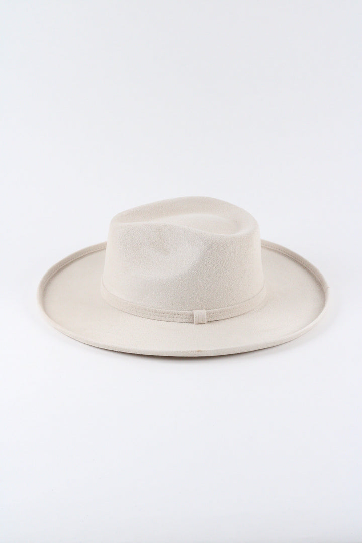 Vegan Suede Rancher Hat - Pencil Brim - Ivory