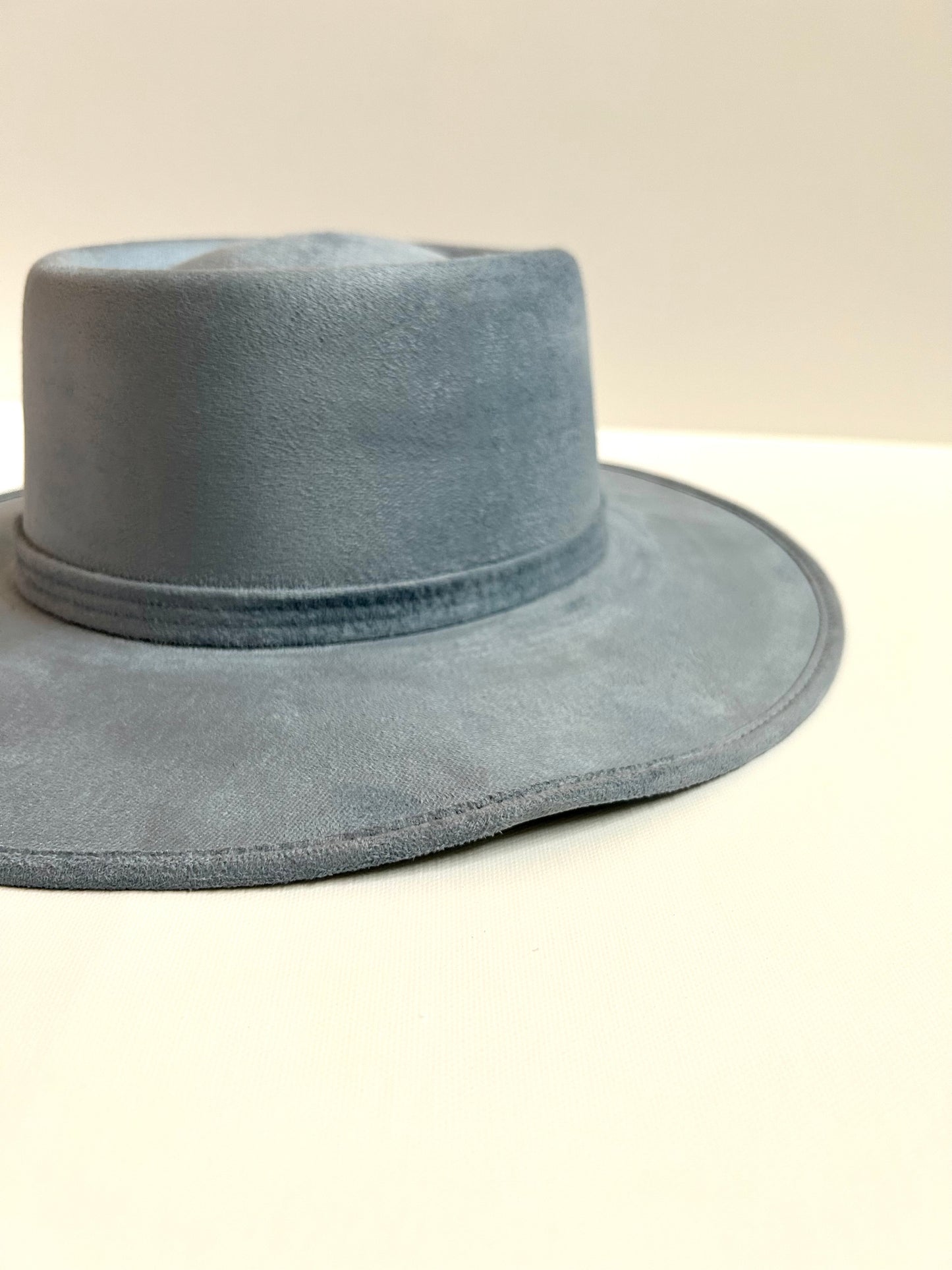 Imperfect Vegan Suede Hat - Boater  - Steele Blue