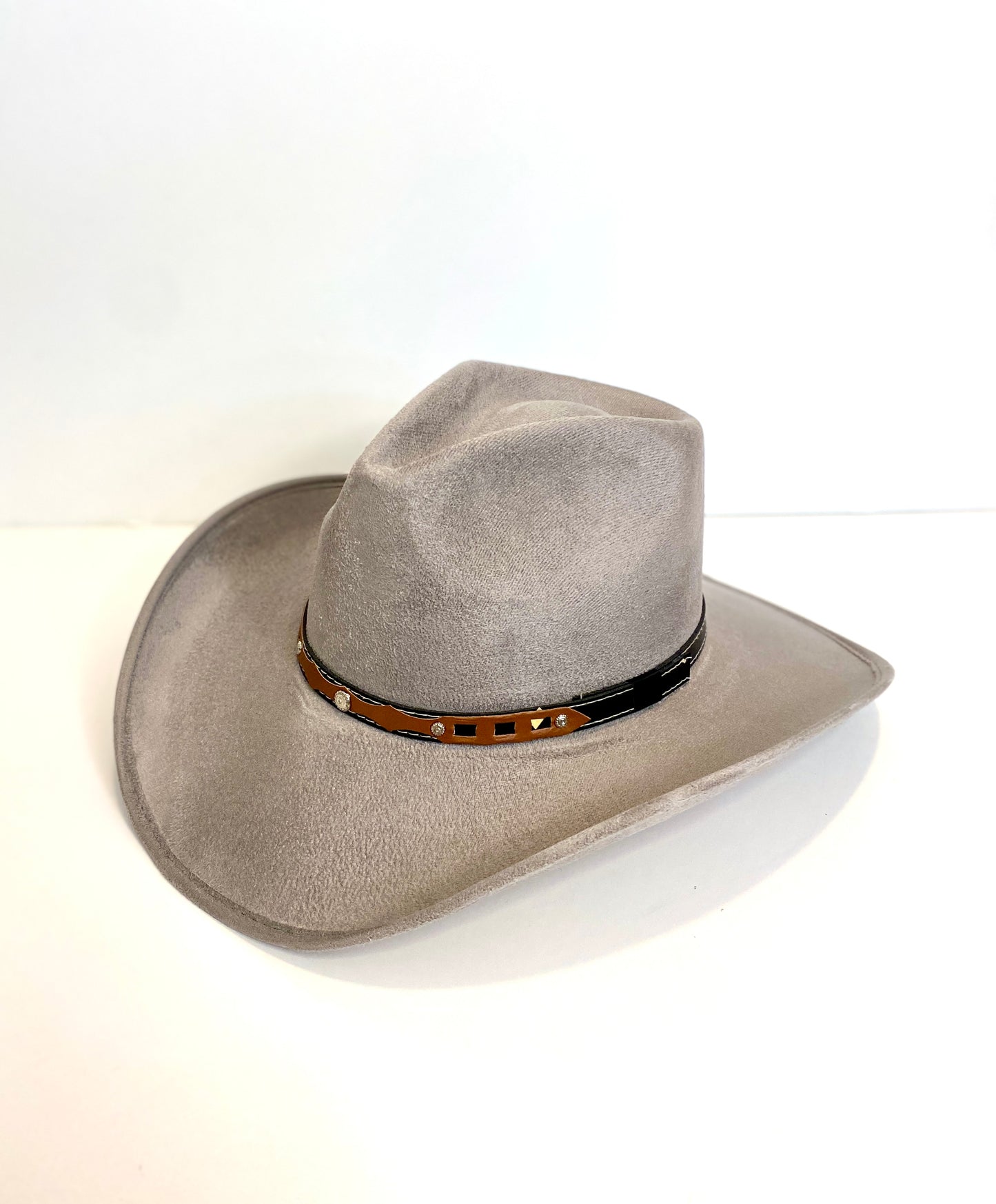 Santa Fe Vegan Suede Cowboy Rancher Hat- Light Grey