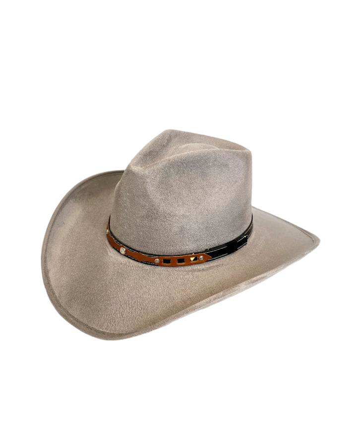 Santa Fe Vegan Suede Cowboy Rancher Hat- Light Grey