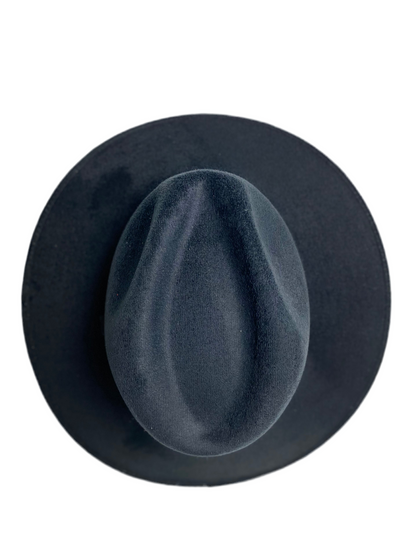 Vegan Suede Western Cowboy Fedora Hat- Black