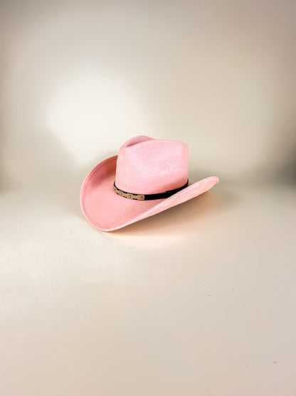 Santa Fe Vegan Suede Cowboy Rancher Hat- Blush Pink