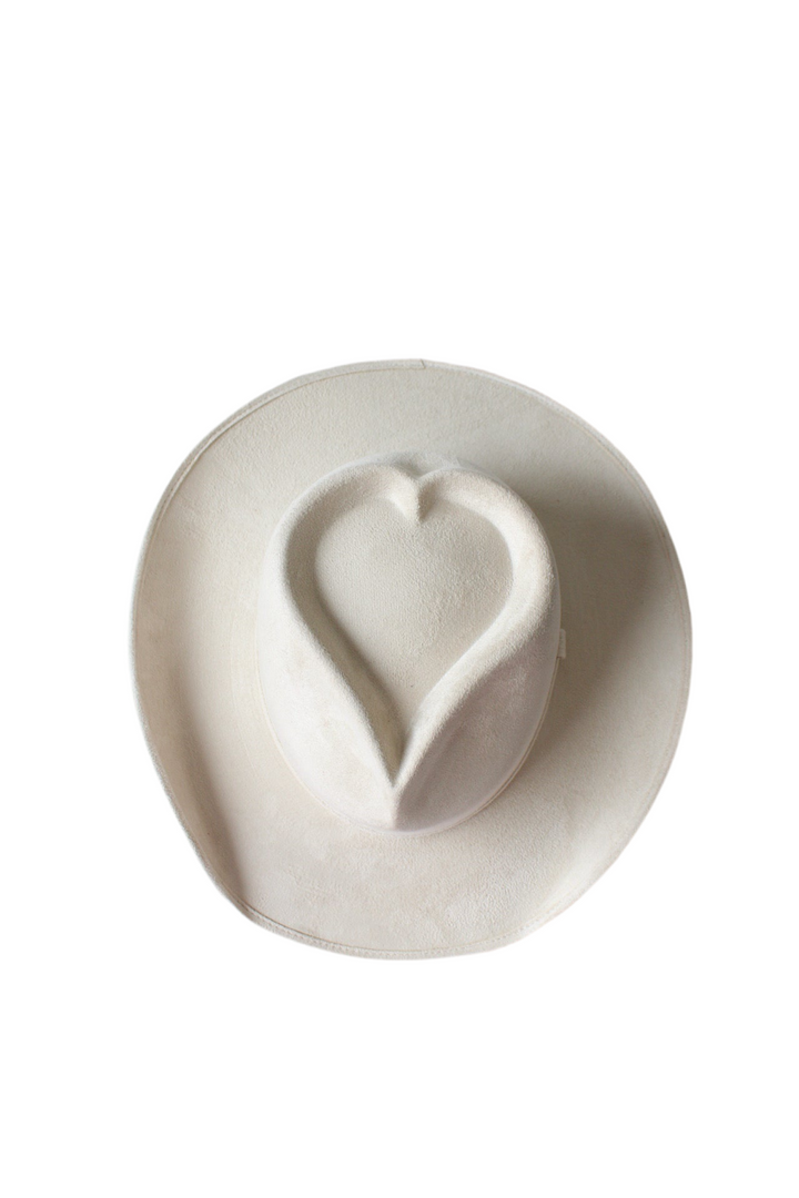 Vegan Suede Heart Shaped Cowboy Hat- Ivory