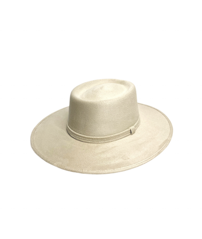 Vegan Suede Boater Hat- Ivory