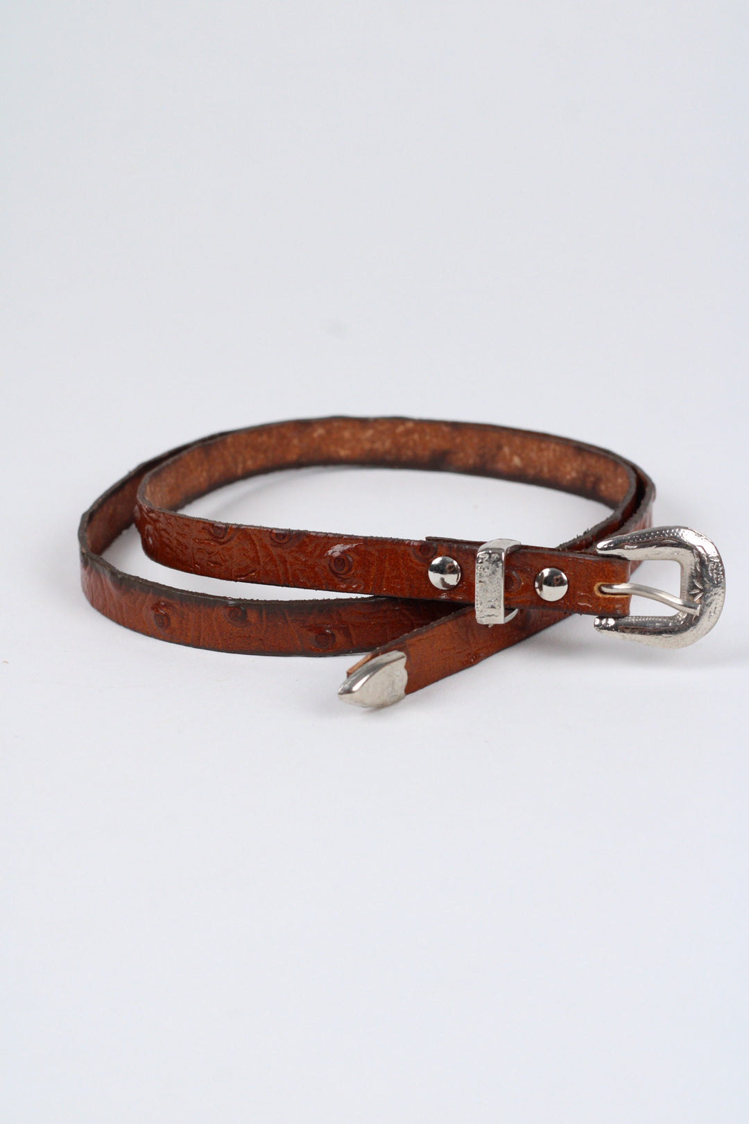 Ostrich Print Leather Hat Band w/Buckle Raw
